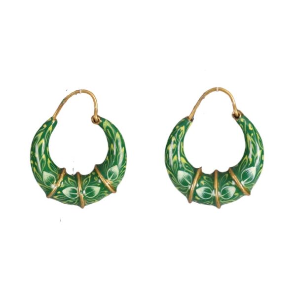 Green Enamel Gold plated Bali earrings - Image 1