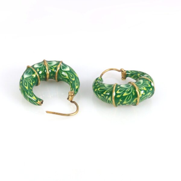 Green Enamel Gold plated Bali earrings - Image 2