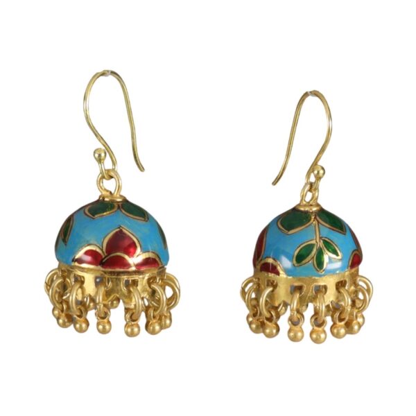 Red Blue Green Enamel Gold plated Jhumka earrings - Image 1