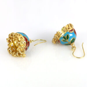 Red Blue Green Enamel Gold plated Jhumka earrings - Image 2