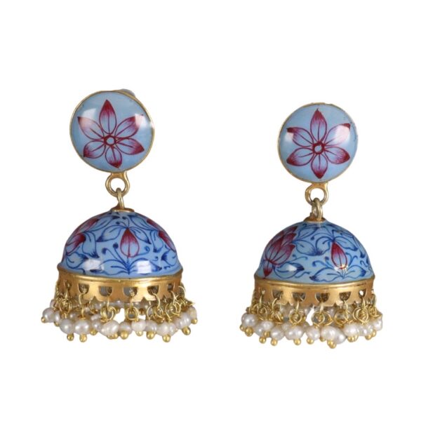 Large Blue Enamel Gold plated Jhumka earrings - Image 1