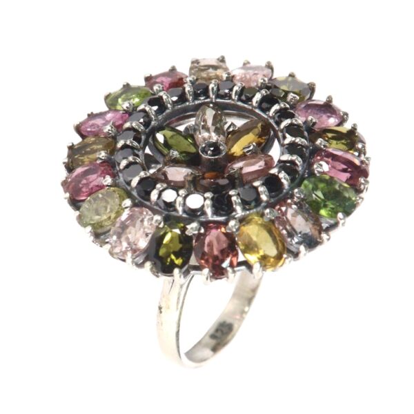 Multi-coloured Tourmaline Silver Cocktail Ring - Image 1