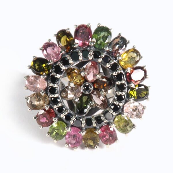 Multi-coloured Tourmaline Silver Cocktail Ring - Image 2