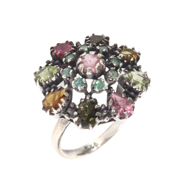 Multi-coloured Tourmaline Vintage setting Silver Cocktail Ring - Image 1