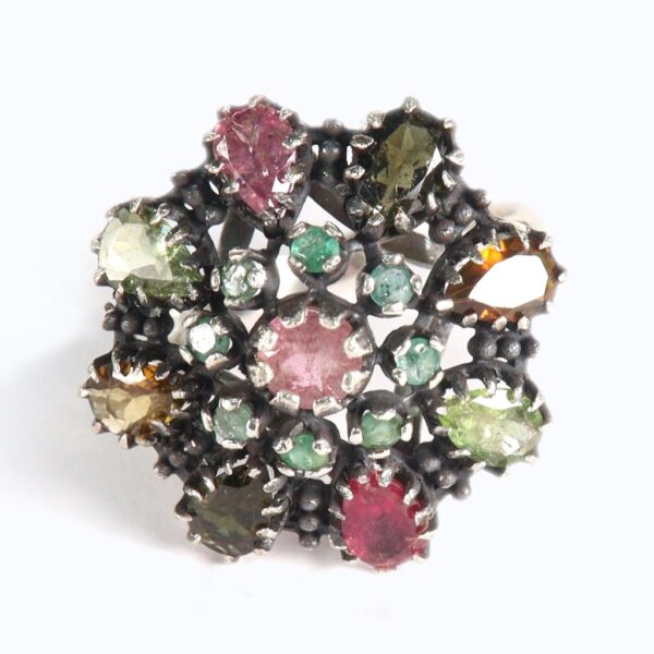 Multi-coloured Tourmaline Vintage setting Silver Cocktail Ring - Image 2