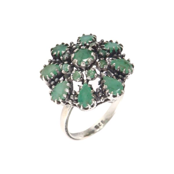 Vintage setting Emerald Silver Cocktail Ring - Image 1