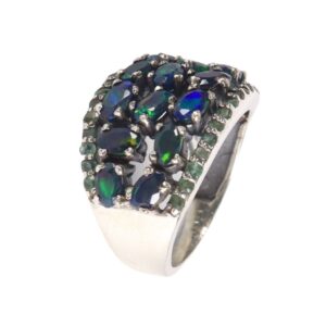 Contemporary Black Opal & Emerald Silver Ring