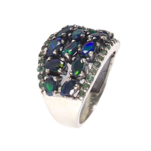 Contemporary Black Opal & Emerald Silver Ring - Image 1