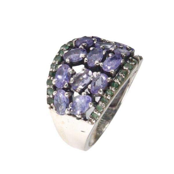 Contemporary Tanzanite & Emerald Silver Ring - Image 1