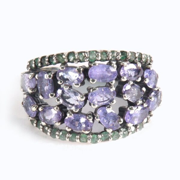 Contemporary Tanzanite & Emerald Silver Ring - Image 2