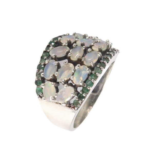 Contemporary Opal & Emerald Silver Ring - Image 1