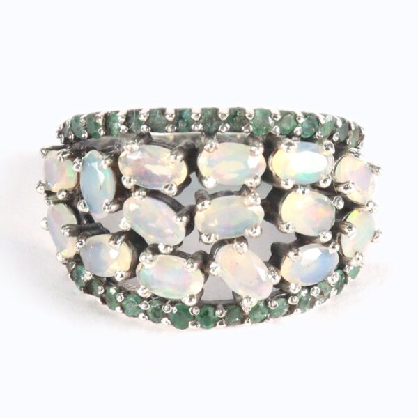 Contemporary Opal & Emerald Silver Ring - Image 2