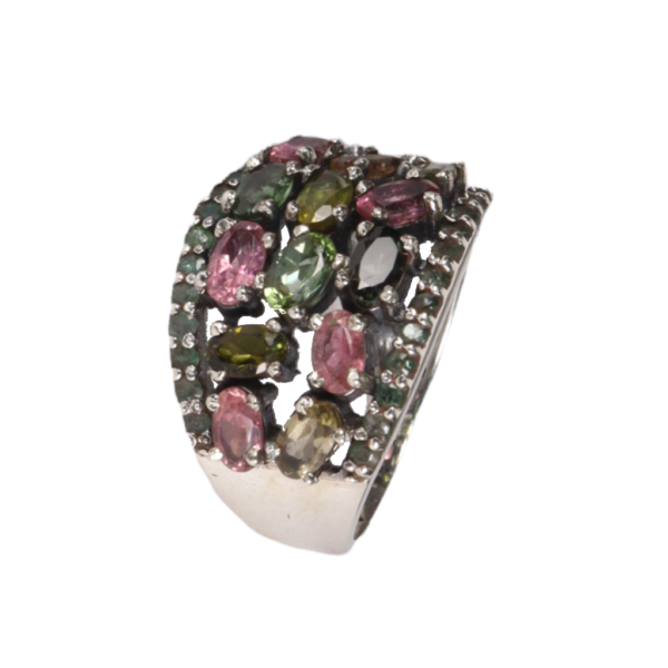 Contemporary Multi colour tourmaline & emeralds Ring - Image 1