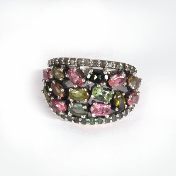Contemporary Multi colour tourmaline & emeralds Ring - Image 2