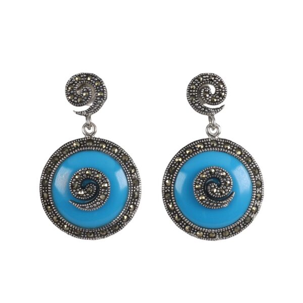 blue spiral marcasite silver earrings