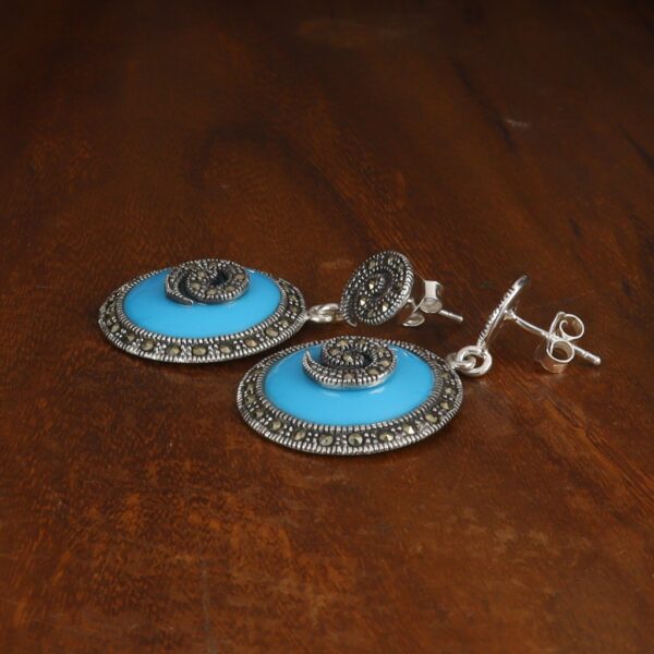 Blue Spiral Marcasite Earrings - Image 2