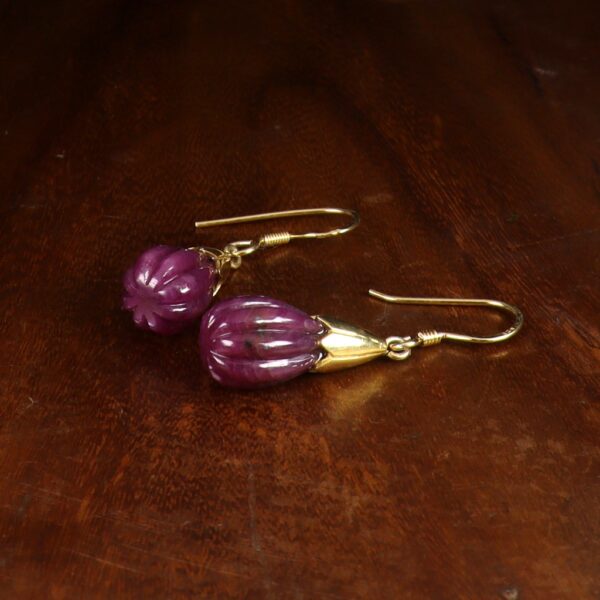 Carved Ruby Drops Gold plated earrings - Image 2