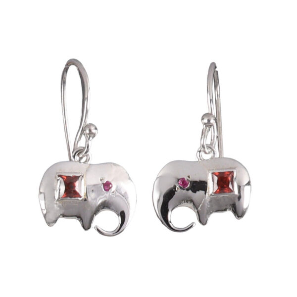 Small White Rhodium Plated Elephant Earrings - Image 1