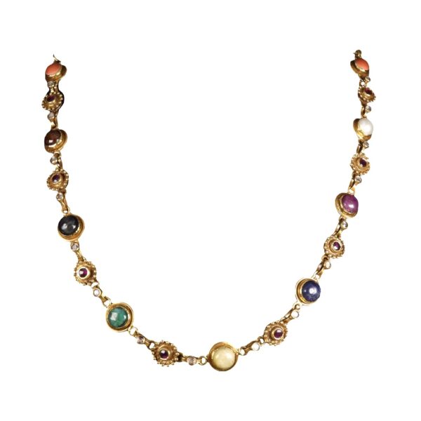 Multi Gemstone Royal Navratan Style Gold plated Necklace - Image 1