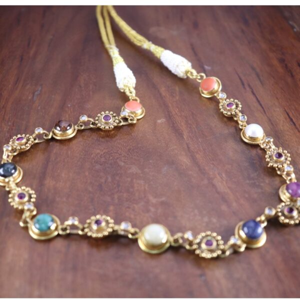 Multi Gemstone Royal Navratan Style Gold plated Necklace - Image 2