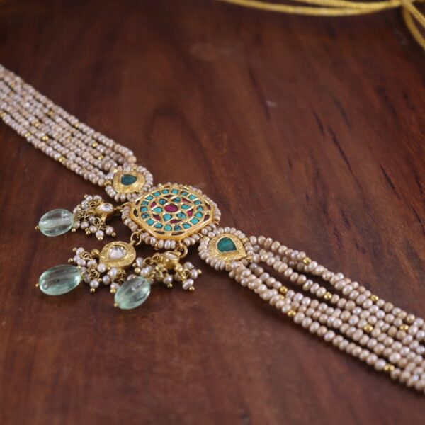 Jadau Gold Plated Choker Necklace with Pearls - Image 2