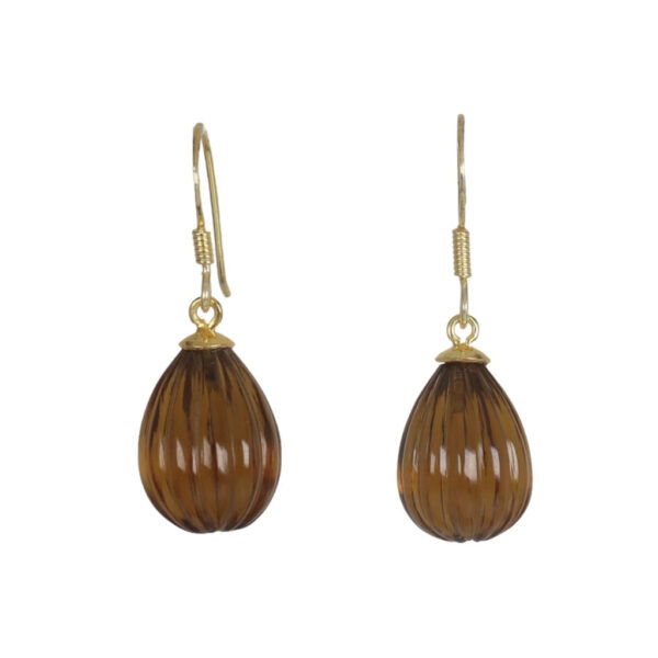 Carved Smokey Topaz Drops Gold plated earrings - Image 1