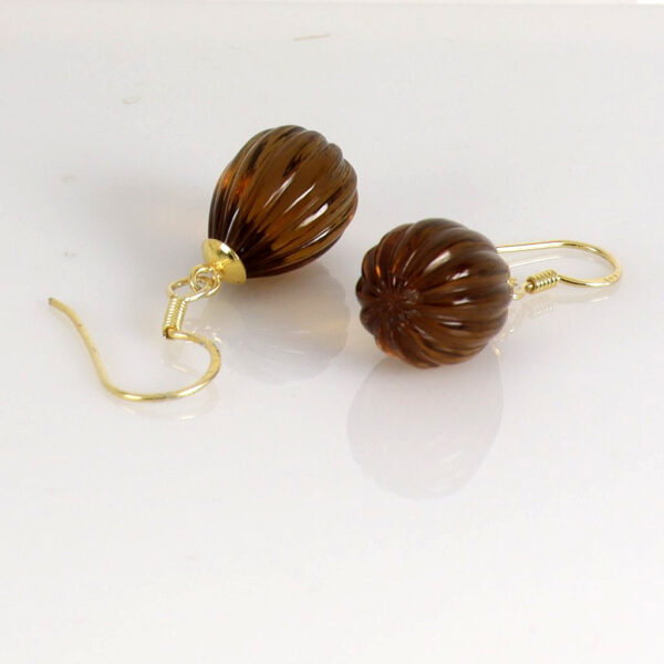 Carved Smokey Topaz Drops Gold plated earrings - Image 2