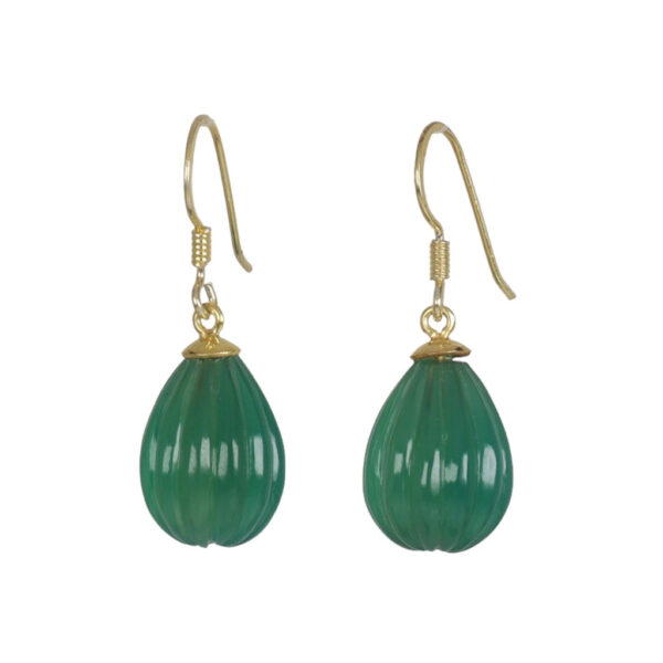 Carved Green Onyx Drops Gold plated earrings - Image 1