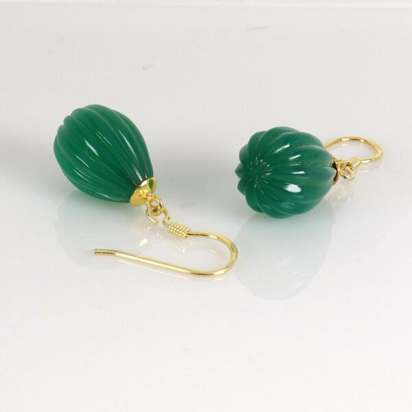 Carved Green Onyx Drops Gold plated earrings - Image 2
