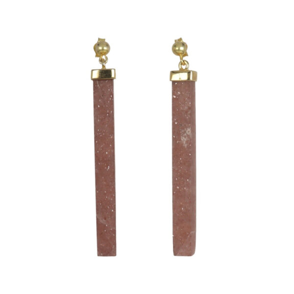 Long Strawberry Quartz Gold plated earrings - Image 1