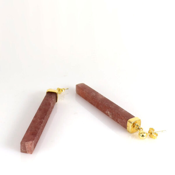 Long Strawberry Quartz Gold plated earrings - Image 2