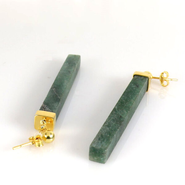 Long Green Quartz Gold plated earrings - Image 2