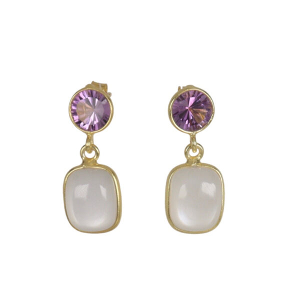 Amethyst & Rainbow Moonstone Gold plated earrings - Image 1