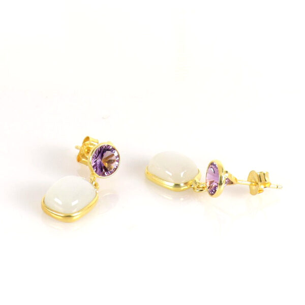 Amethyst & Rainbow Moonstone Gold plated earrings - Image 2