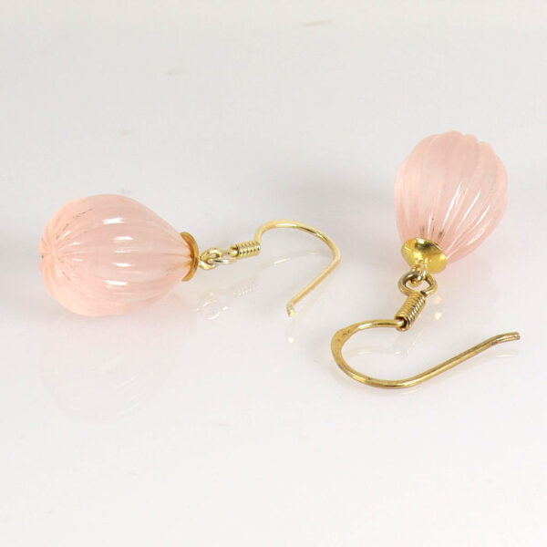 Carved Pink Quartz Drops Gold plated earrings - Image 2