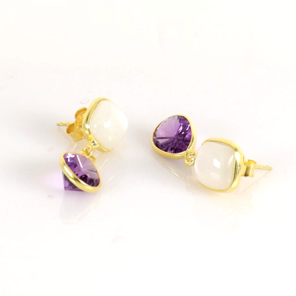 Rainbow Moonstone & Amethyst Drop Gold plated earrings - Image 2