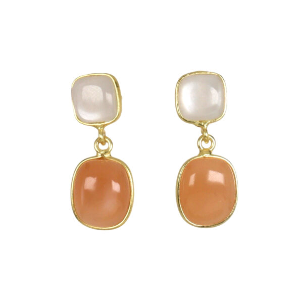 Rainbow & Peach Moonstone Gold plated earrings - Image 1
