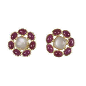 Moonstone & Rubies Gold plated Stud earrings
