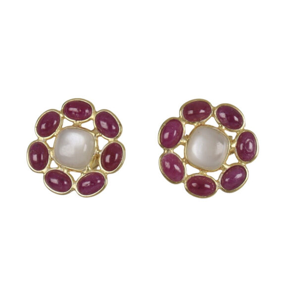 Moonstone & Rubies Gold plated Stud earrings - Image 1
