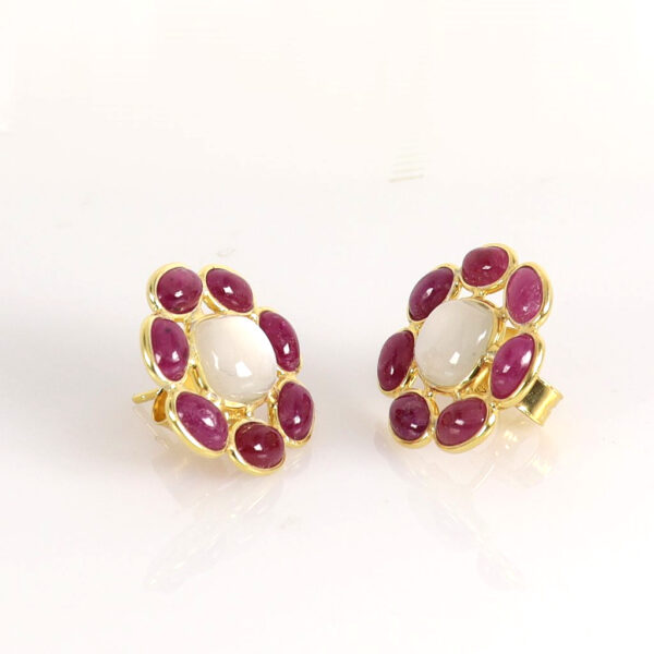 Moonstone & Rubies Gold plated Stud earrings - Image 2