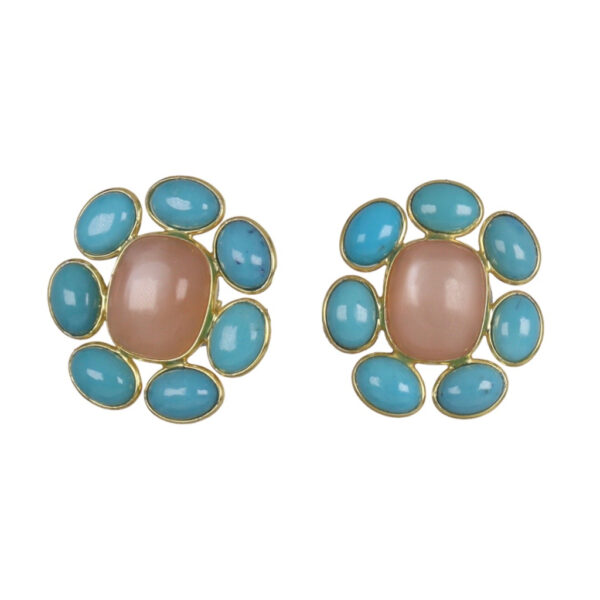 Peach Moonstone & Turquoise Gold plated Stud earrings - Image 1