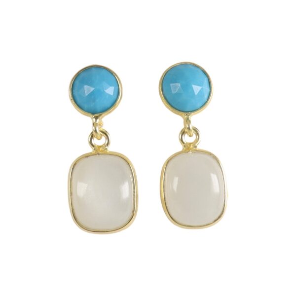 Turquoise & Moonstone Gold plated earrings - Image 1