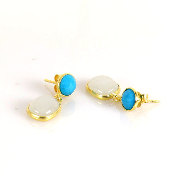 Turquoise & Moonstone Gold plated earrings - Image 2
