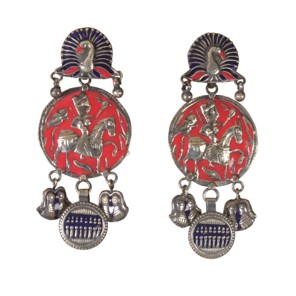 Long Designer Traditional motiff Enamel Earrings - Image 1