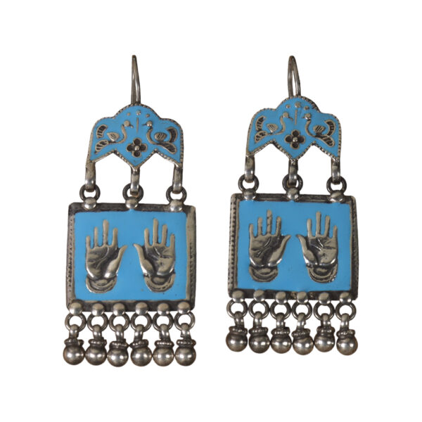 Blue enamel Hand imprint Earrings - Image 1