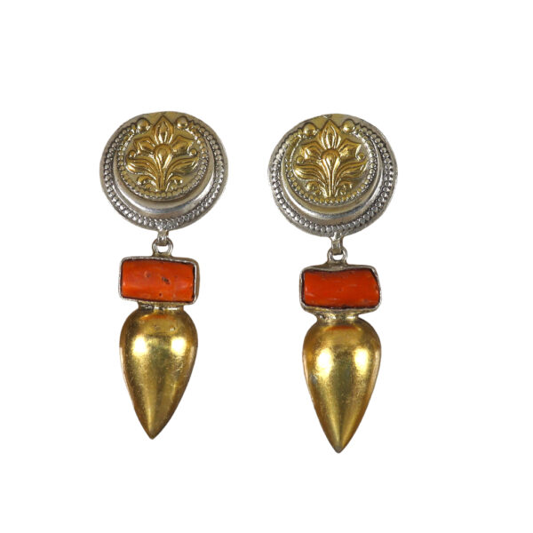 Floral medallion and Coral Earrings - Image 1