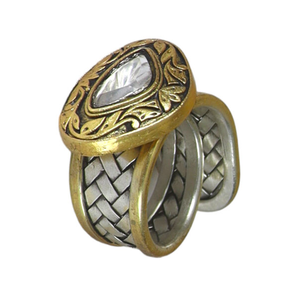 Jadau Crystal Polki Two Tone Ring - Image 1