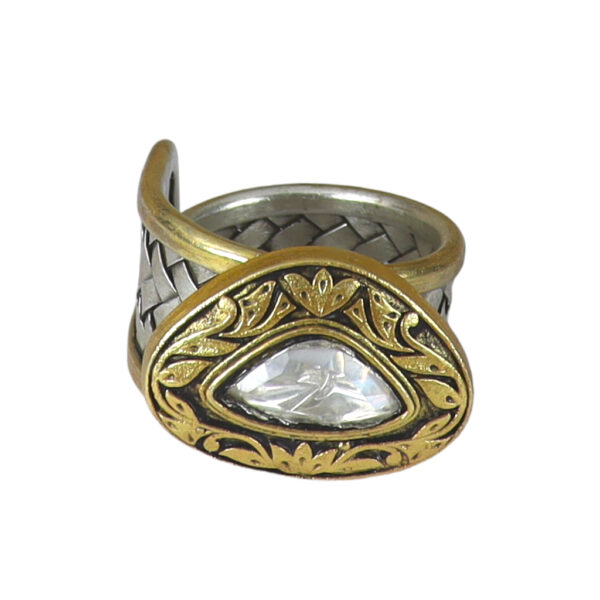 Jadau Crystal Polki Two Tone Ring - Image 2