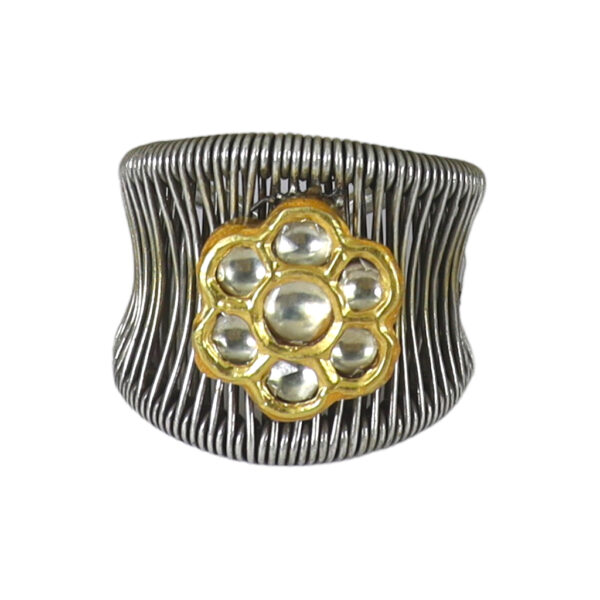 Jadau Flower & Meshwork Ring - Image 2